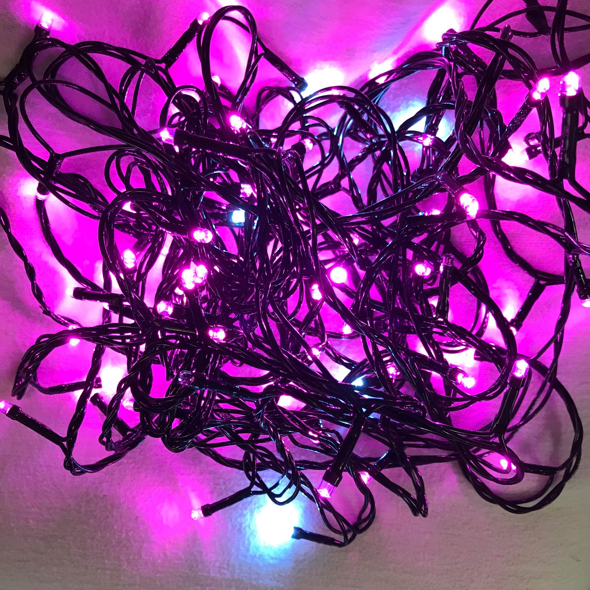 100 Led Ροζ Χριστουγεννιάτικα Φωτάκια Σε Επεκτεινόμενο Πράσινο 6μ Καλώδιο 5W